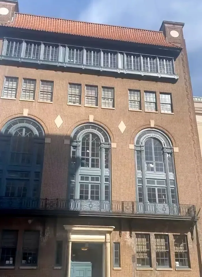 A brick commercial building after exterior work